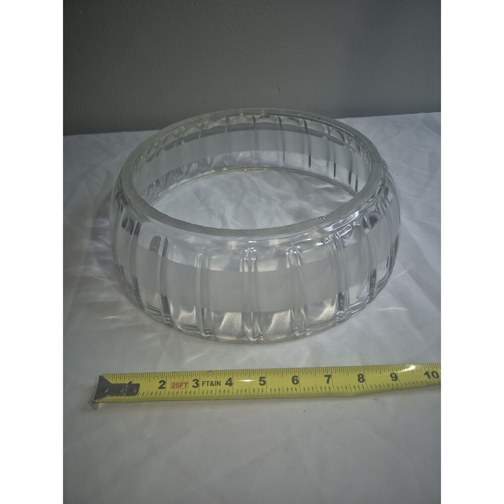Vintage 1930s Art Deco Frosted Clear Glass Pendant Ceiling Light Shade Ring 11"